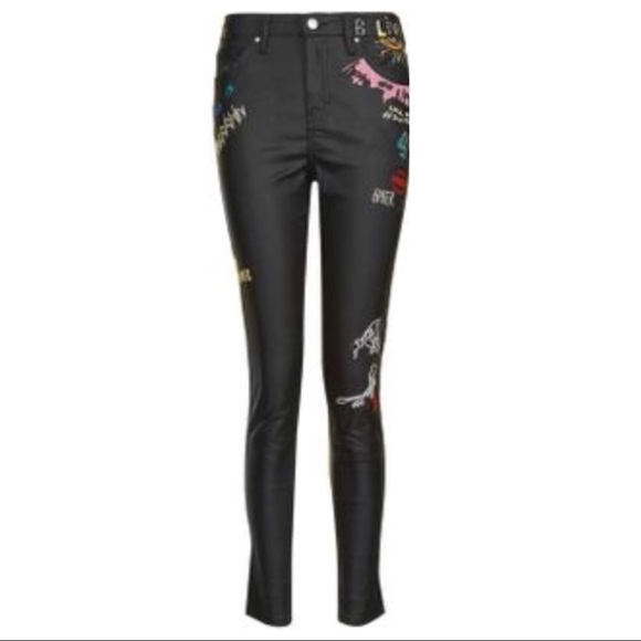 TOPSHOP SCRIBBLE COATED SKINNY JEANS - Picture 8 of 8